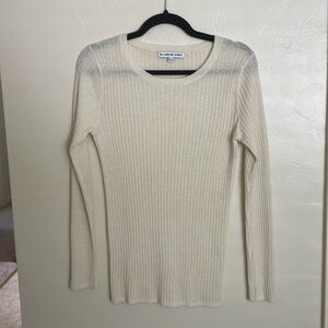The cashmere project large 100% cashmere ivory ribbed long sleeve crew neck